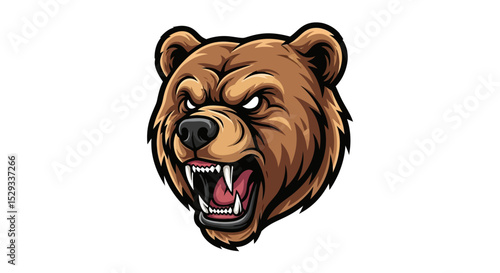 Angry Brown Bear Head with Sharp Teeth and Fierce Expression