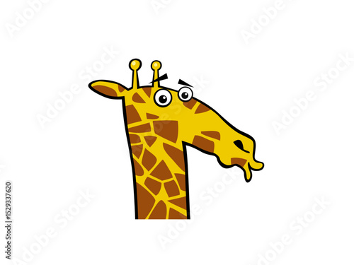 Funny Cartoon Giraffe Drooling with Big Eyes and Worried Expression