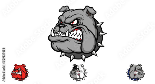 Cartoon Bulldog Head with Spikes and Angry Expression