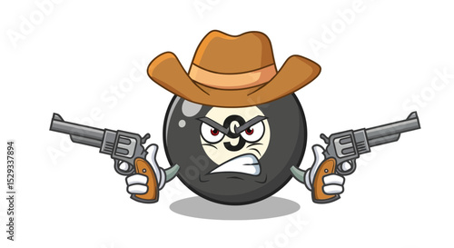 Cartoon Eight Ball Cowboy with Guns