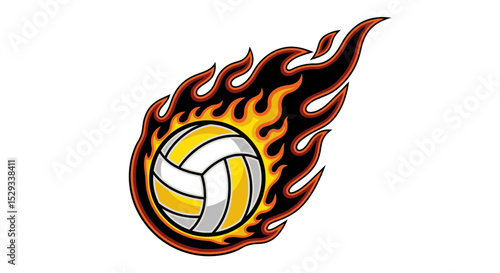 Flaming Volleyball: A Dynamic Sports Illustration with Fiery Energy