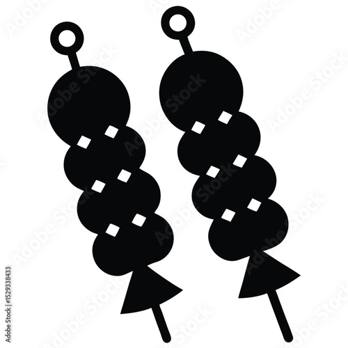 Tandoori or Kebab Skewers Vector – Grilled Street Food Icon in Solid Black

