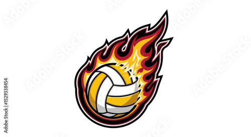 Flaming Volleyball Logo Depicting Sport and Athletic Competition