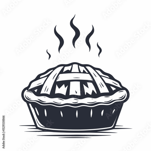 Monochrome of a freshly baked pie with lattice crust emits warm steam vapors