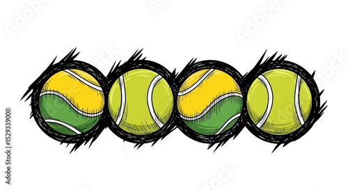 Hand-drawn Sketch of Four Tennis Balls in a Row