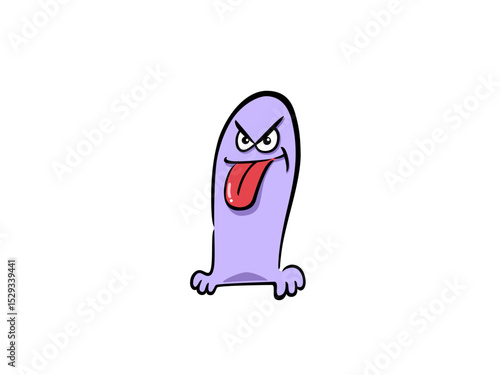 A Purple Monster with an Angry Face and Its Tongue Sticking Out