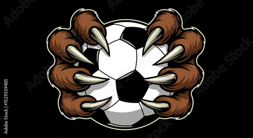 Monster claws tearing into a soccer ball illustration