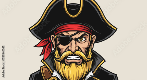 Fierce Pirate with Eye Patch and Golden Beard Illustration