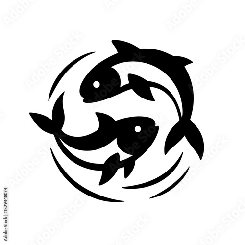 Two stylized fish, swimming in opposite directions within a swirling circle, symbolizing the astrological sign of Pisces, represents a balance of opposing forces. It is a minimalist design.