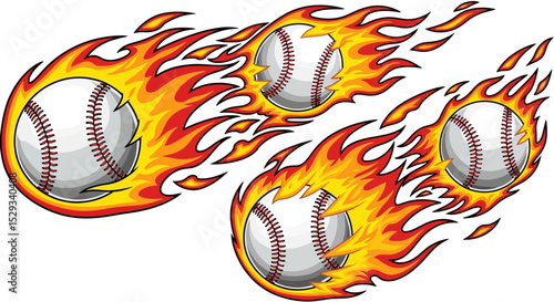 Valokuva Fiery Baseball Balls in Motion, Blazing Fastballs