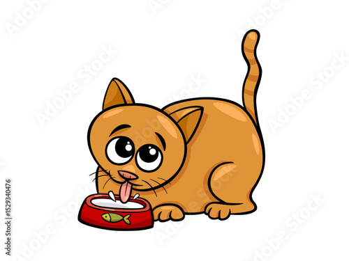 Adorable Orange Kitten Enthusiastically Drinks Milk From Red Bowl