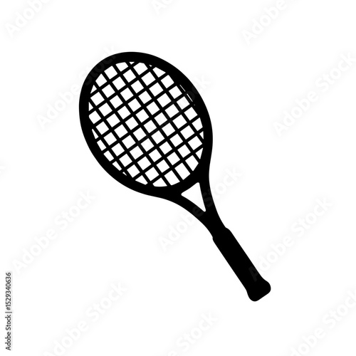 A graphic illustration of a tennis racket with a classic design, with a clean, modern aesthetic. It is a versatile asset for sports-related designs.