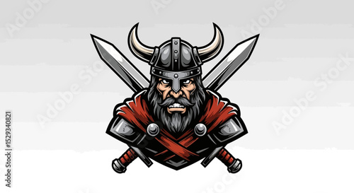 Powerful Viking Warrior with Crossed Swords