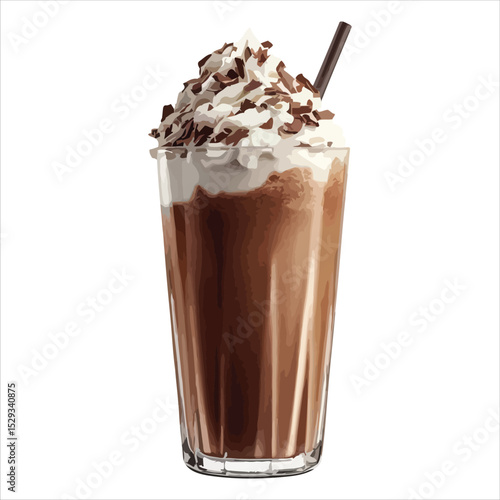 Delicious iced chocolate drink with whipped cream isolated on white background