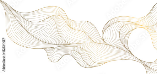 Vector line golden wave on white background, abstract flow shape, water elegant illustration. Premium art graphic, river, ocean smooth element.