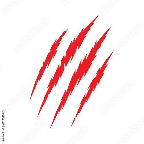 Red Claw Marks or Scratches on White Background Animal Attack or Monster Scratch Halloween Graphic Element Vector Illustration