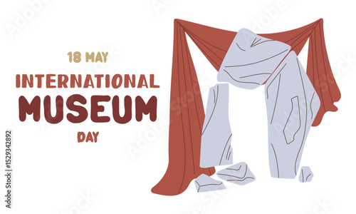 International Museum Day on May 18. Menhirs, Stonehenge on a fabric background. Flat color illustration for use in posters, articles, and social media related to science and history. Horizontal banner