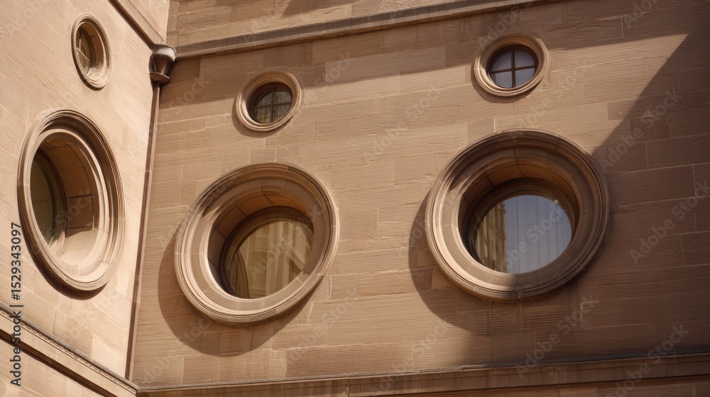 Fototapeta premium Architectural Detail: Round Windows on a Sandstone Wall