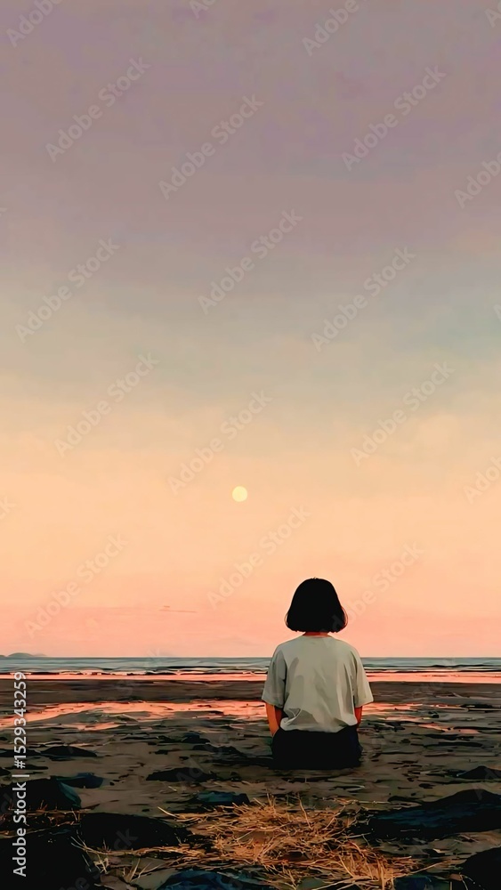 woman on the beach at sunset woman on the beach at sunset