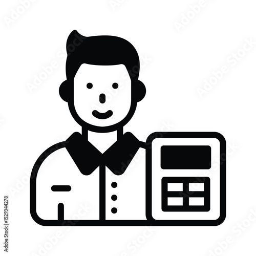 A glyph style icon of an accountant with calculator