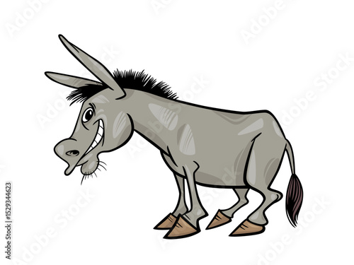 Cartoon Donkey with a Grinning Expression and Shaggy Mane