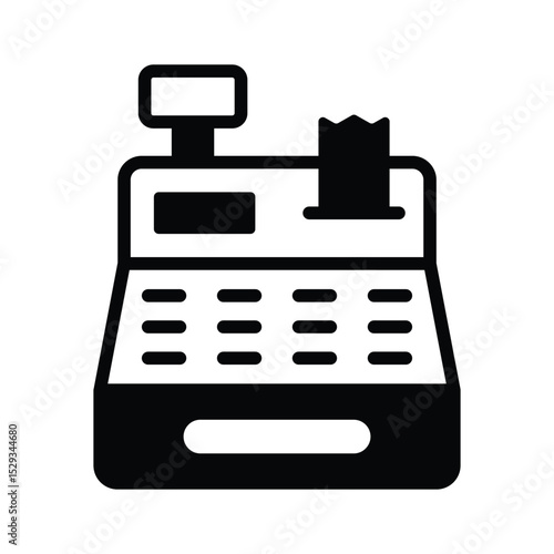 Solid style icon showing a cash register machine