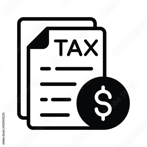 A solid style icon of tax paper with dollar coin