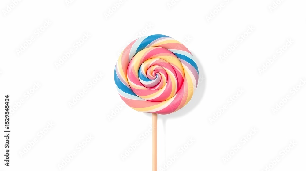 Colorful Swirl Lollipop on White Background Sweet Candy Treat Colorful Swirl Lollipop on White Background Sweet Candy Treat