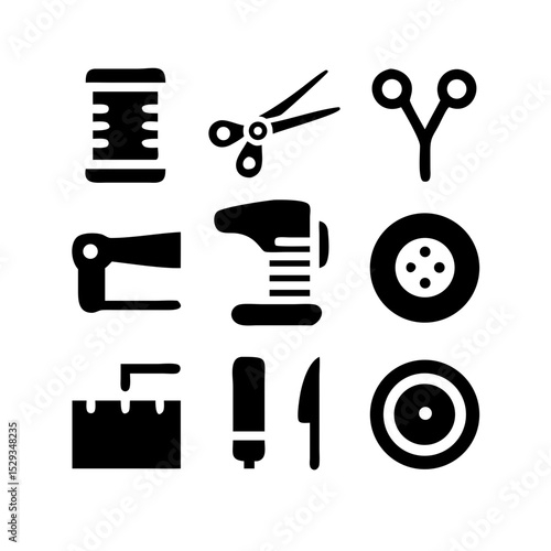 Sewing Vector Icon Set | Adjustable Line Weight | Needle, thread, scissors, fabric, sewing machine, buttons, yarn, zipper, measuring tape, tailoring, fashion, craft, hobby icons