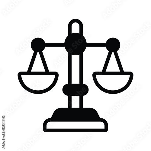 A solid style icon of balanced law scale, easy to edit
