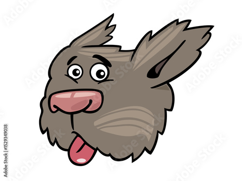 Cartoon Head of a Shaggy Brown Dog with a Tongue Hanging Out