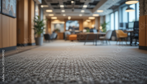 Blurred office video background with textured carpet and warm lighting and modern interior design
