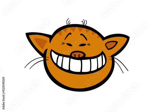 A Cartoon Orange Cat With a Huge Grin and Closed Eyes