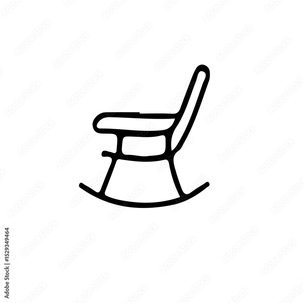 A simple black line drawing of a rocking chair isolated on a white background in a minimalist style A simple black line drawing of a rocking chair isolated on a white background in a minimalist style