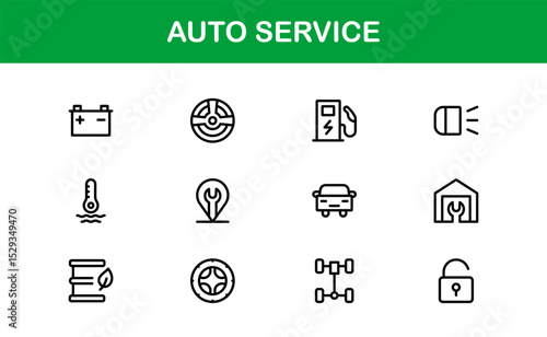 Professional Auto Service Icon Set with Vector Illustrations for Garage, Repair, Maintenance, and Car Care