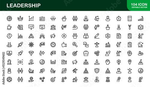 Discover a versatile leadership icon pack offering modern line illustrations tailored for management, strategy, and executive communication needs.