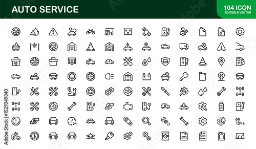 Professional Auto Service Icon Set with Vector Illustrations for Garage, Repair, Maintenance, and Car Care