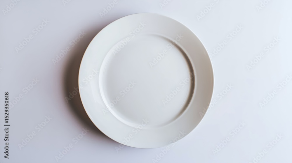 An absolutely empty round white plate on a minimalist grey background, ready for serving. An absolutely empty round white plate on a minimalist grey background, ready for serving.