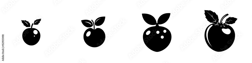 Collection of fruit icon designs showcasing different stylized apple shapes with leaves Collection of fruit icon designs showcasing different stylized apple shapes with leaves