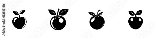 Icon set featuring various stylized apple designs in black and white