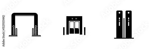 Icon set featuring entrance, elevator, and barrier designs for various applications in modern settings