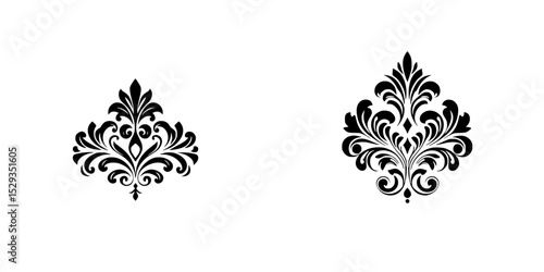 Elegant set of black ornamental icons featuring intricate design details suitable for elegant branding and decoration