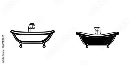 Black icon representation of bathtubs showcasing elegant designs in minimalist style for modern home decor
