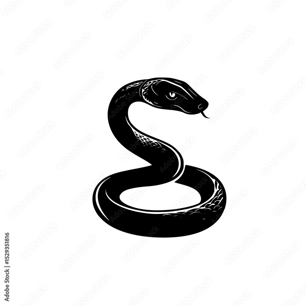 Fototapeta premium Black serpent icon designed with smooth curves and detailed features on a contrasting background
