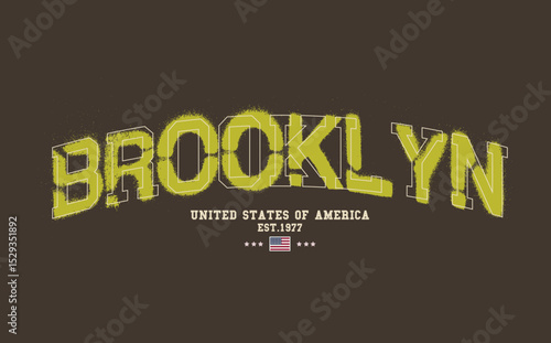 Art Tee,  slogan tee, BROOKLYN  urban street style typography with graffiti spray effect. BROOKLYN text graffiti, typography college varsity USA state slogan print. t shirt graphics graffity print.eps