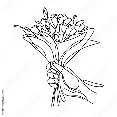 Hand with flower bouquet — Graduation gift and floral gesture