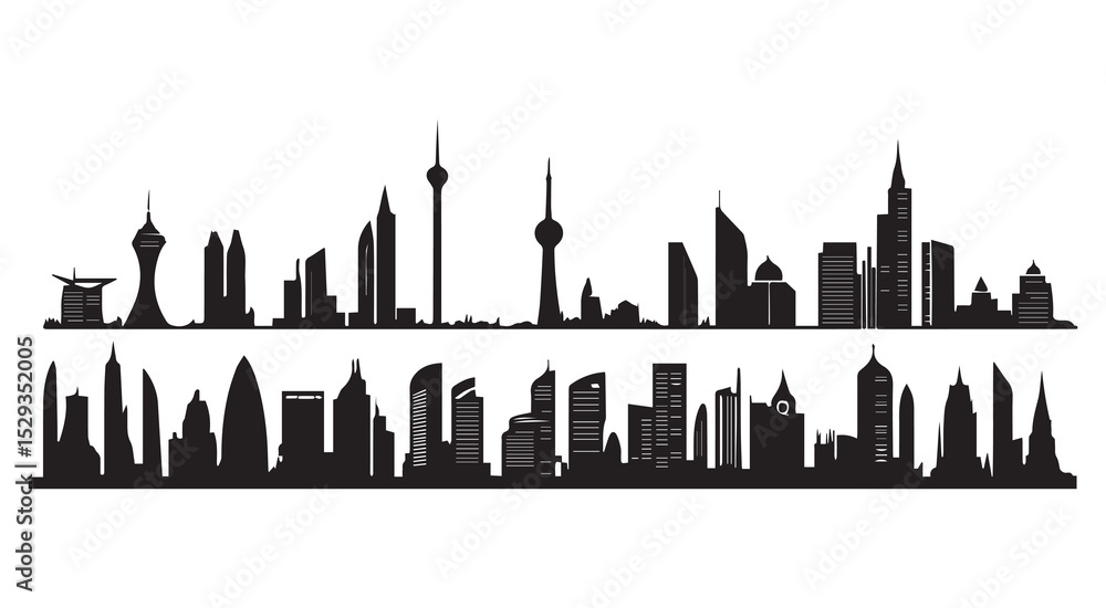Obraz premium Black and White City Skyline Graphic Vector Set cityscape