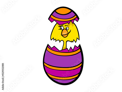 Baby Chick Emerging from a Colorful Easter Egg Shell