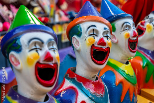 Colourful carnival game clowns at the Greek Glenti festival in Darwin.