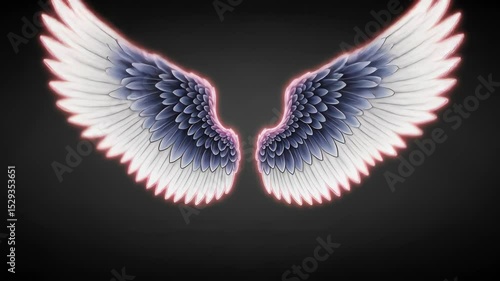 Glowing White and Dark Angel Wings on Black Background